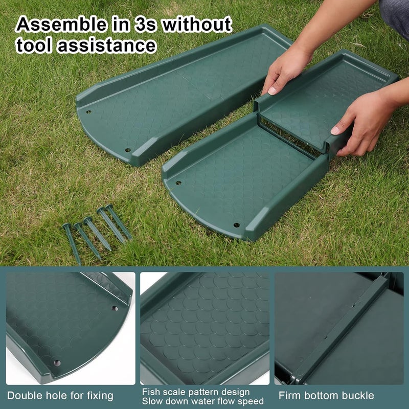 plusgutter Rain Gutter Downspout Splash Block, Gutter Downspout Extensions for Water Drainage, 24" Gutter Splash Guards Downspout Extender, Fixable Down spout Drain Trays with PE Nails(2 Pack, Green) - Image 4